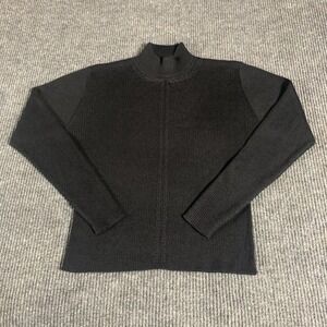 VTG Meister Sweater Womens Large Black Mock Neck Wool Blend Cable Knit Retro 80s